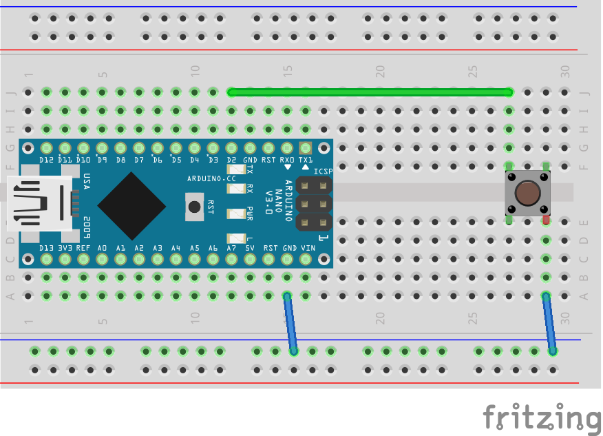 Схема, на якій до Arduino Nano підключена одна кнопка