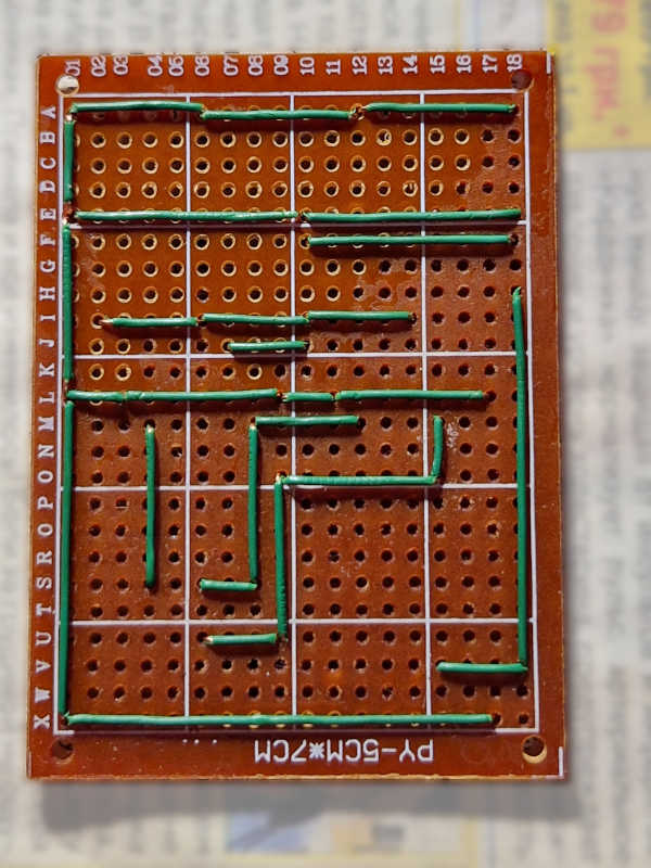 The board photo, top view, just soldered jumper wires